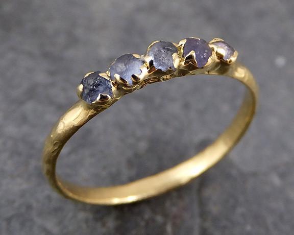 Raw Sapphire 18k Gold Engagement Ring Wedding Ring Custom One Of a Kind Blue Montana Gemstone Ring Multi stone Ring - by Angeline