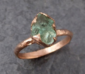 Raw Rough Emerald Rose Gold Ring Solitaire Birthstone One Of a Kind Gemstone Engagement Wedding Ring Recycled gold - by Angeline