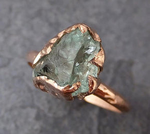 Raw Uncut Aquamarine Ring Solid 14K Rose Gold Ring wedding engagement Rough Gemstone Ring Statement Ring - by Angeline