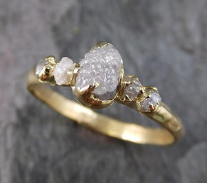 Raw Rough Diamond 18k yellow gold Engagement Multi stone Five Ring Rough Gold Wedding Ring diamond Wedding Ring Rough Diamond Ring 0192 - by Angeline