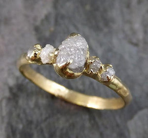 Raw Rough Diamond 18k yellow gold Engagement Multi stone Five Ring Rough Gold Wedding Ring diamond Wedding Ring Rough Diamond Ring 0192 - by Angeline