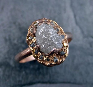 Raw Diamond Halo Engagement Ring Rough 14k rose Gold Wedding Ring diamond Stacking Ring Rough Diamond Ring by Angeline R032 - by Angeline