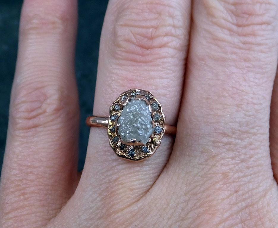 Raw Diamond Halo Engagement Ring Rough 14k rose Gold Wedding Ring diamond Stacking Ring Rough Diamond Ring by Angeline R032 - by Angeline