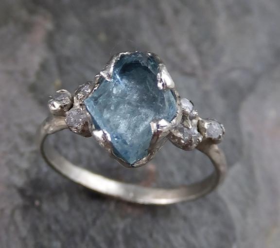 Raw Uncut Aquamarine Diamond Gold Engagement Ring Wedding White Ring C ...