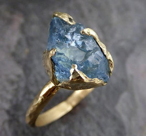 Raw Uncut Aquamarine Ring Solid 18k Gold Ring wedding engagement Rough Gemstone Ring Statement Ring - by Angeline