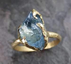 Raw Uncut Aquamarine Ring Solid 18k Gold Ring wedding engagement Rough Gemstone Ring Statement Ring - by Angeline