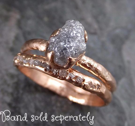 Raw Diamond Solitaire Engagement Ring Rough 14k rose Gold Wedding Ring diamond Stacking Ring Rough Diamond Ring 0200 - by Angeline