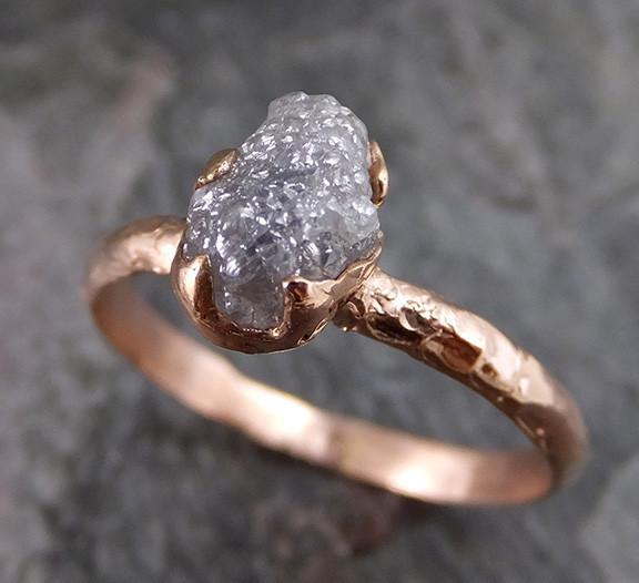 Raw Diamond Solitaire Engagement Ring Rough 14k rose Gold Wedding Ring diamond Stacking Ring Rough Diamond Ring 0200 - by Angeline