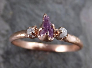 Raw Sapphire Diamond Rose Gold Engagement Ring Dainty Multi stone Wedding Ring Custom One Of a Kind Purple Gemstone Ring Three stone Ring 0202 - by Angeline