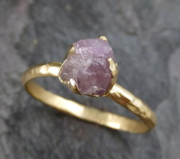 Raw Rough Uncut Conflict Free Pink Diamond Solitaire 18k yellow Gold Wedding Ring 0203 - by Angeline