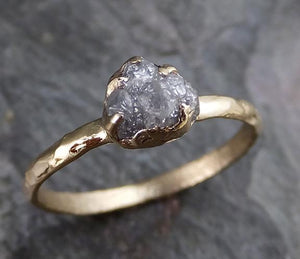 Raw Diamond Solitaire Engagement Ring Rough Uncut gemstone gold Conflict Free Grey Diamond Wedding Promise 0204 - by Angeline