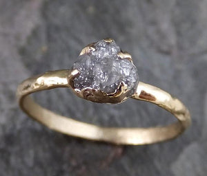 Raw Diamond Solitaire Engagement Ring Rough Uncut gemstone gold Conflict Free Grey Diamond Wedding Promise 0204 - by Angeline