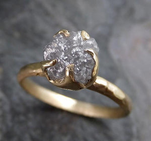Raw Diamond Solitaire Engagement Ring Rough Uncut gemstone gold Conflict Free Grey Diamond Wedding Promise 0205 - by Angeline