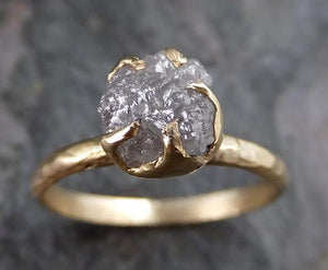 Raw Diamond Solitaire Engagement Ring Rough Uncut gemstone gold Conflict Free Grey Diamond Wedding Promise 0205 - by Angeline