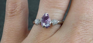 Raw Sapphire Diamond White Gold Engagement Ring Wedding Ring One Of a Kind Violet Purple Gemstone Lavender Three stone - by Angeline
