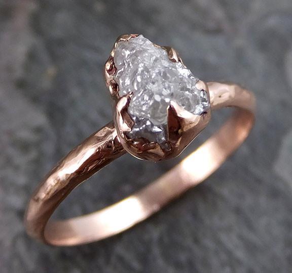 Raw Diamond Solitaire Engagement Ring Rough 14k rose Gold Wedding Ring diamond Wedding Set Stacking Ring Rough Diamond Ring 0209 - by Angeline