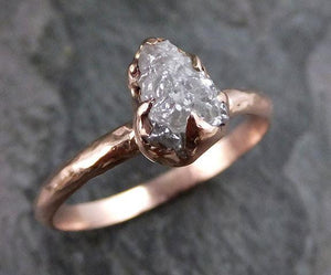 Raw Diamond Solitaire Engagement Ring Rough 14k rose Gold Wedding Ring diamond Wedding Set Stacking Ring Rough Diamond Ring 0209 - by Angeline