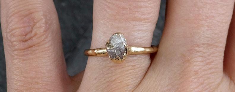 Raw Diamond Solitaire Engagement Ring Rough Uncut gold Conflict Free Grey Diamond Wedding Promise 0211 - by Angeline