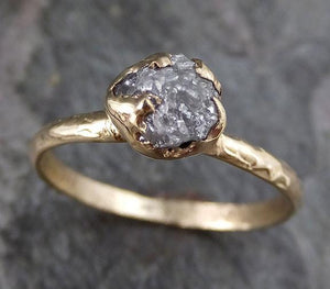 Raw Diamond Solitaire Engagement Ring Rough Diamond  gold Conflict Free Grey Diamond Wedding Promise 0212 - by Angeline