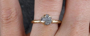 Raw Diamond Solitaire Engagement Ring Rough Diamond  gold Conflict Free Grey Diamond Wedding Promise 0212 - by Angeline