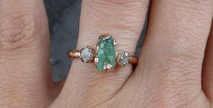 Raw Rough Emerald Conflict Free Diamonds Rose Gold Ring One Of a Kind Gemstone Engagement Wedding Ring Recycled gold - by Angeline