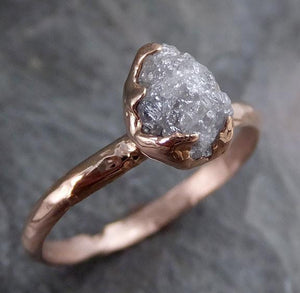 Raw Diamond Solitaire Engagement Ring Rough 14k rose Gold Wedding Ring diamond Stacking Ring Rough Diamond Ring - by Angeline