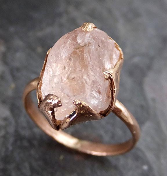 Raw Rough Morganite 14k Rose gold Ring Gold Pink Gemstone Cocktail Ring Statement Ring Raw gemstone Jewelry - by Angeline