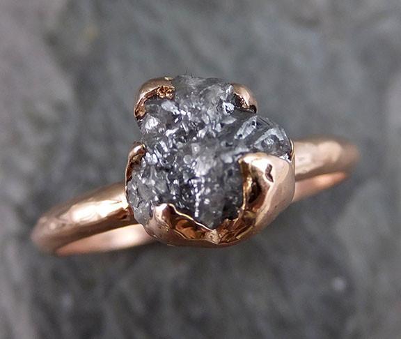 Raw Diamond Solitaire Engagement Ring Rough Uncut gemstone Rose gold Conflict Free Gray Diamond Wedding Promise - by Angeline