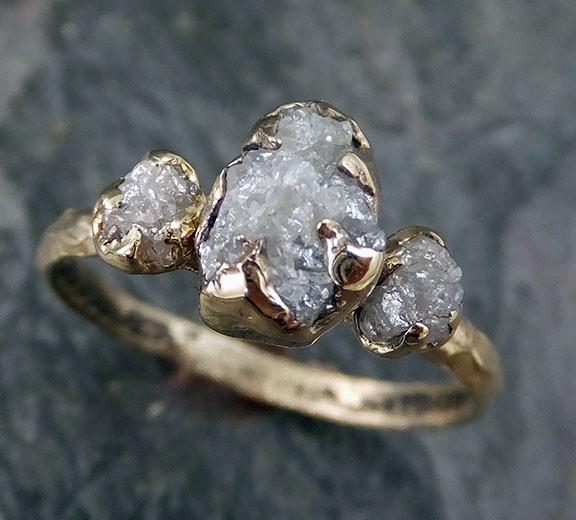 Raw Rough Diamond gold Engagement Multi stone Three Ring Rough Gold Wedding Ring diamond Wedding Ring Rough Diamond Ring - by Angeline