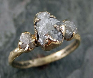 Raw Rough Diamond gold Engagement Multi stone Three Ring Rough Gold Wedding Ring diamond Wedding Ring Rough Diamond Ring - by Angeline