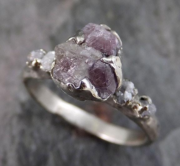Rough Pink Grey Diamond Engagement Ring Raw 14k White Gold Wedding Ring diamond Multi stone Rough Diamond Ring - by Angeline