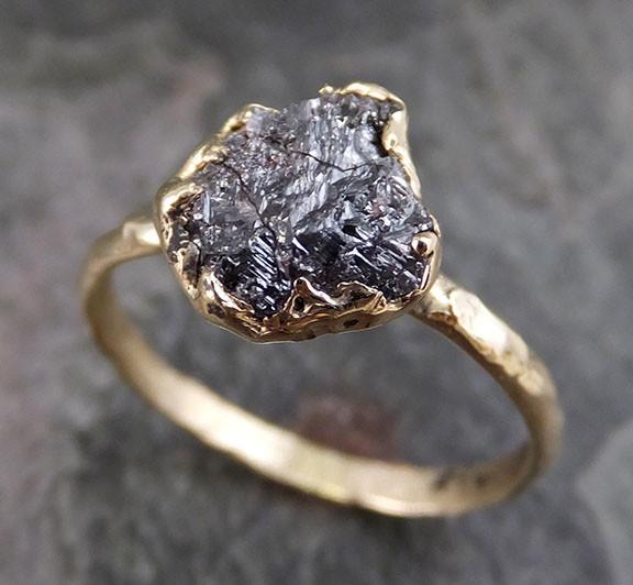 Raw Diamond Solitaire Engagement Ring Rough Uncut gemstone gold Conflict Free Black Diamond Wedding Promise - by Angeline