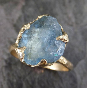 Raw Uncut Aquamarine Ring Solid 14K Gold Ring wedding engagement Rough Gemstone Ring Statement Ring Stacking Ring Cocktail - by Angeline