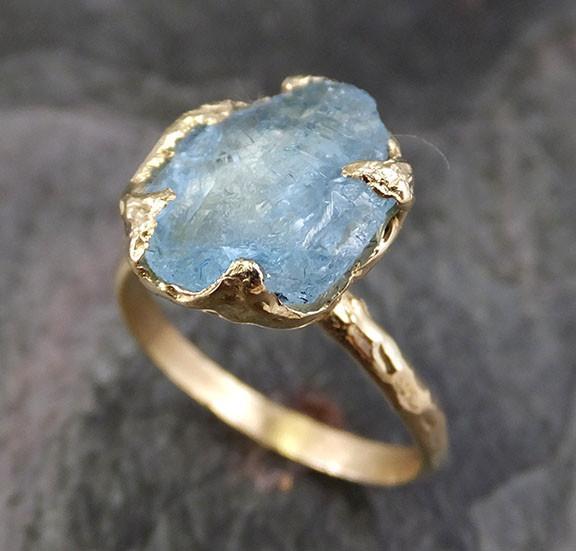 Raw Uncut Aquamarine Ring Solid 14K Gold Ring wedding engagement Rough Gemstone Ring Statement Ring Stacking Ring Cocktail - by Angeline