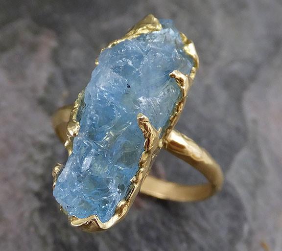 Raw Uncut Aquamarine Ring Solid 18K Gold Ring wedding engagement Rough Gemstone Ring Statement Ring Stacking Ring Cocktail - by Angeline