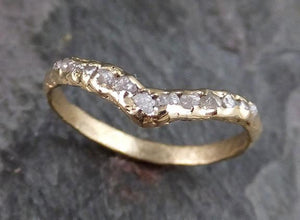 Raw Rough Uncut Diamond Contour Curved Wedding Band 14k / 18k Gold Wedding Ring c0197 - by Angeline
