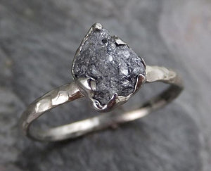 Rough Raw Gray Black Diamond Engagement Ring Raw 14k White Gold Wedding Ring Wedding Solitaire Rough Diamond Ring - by Angeline