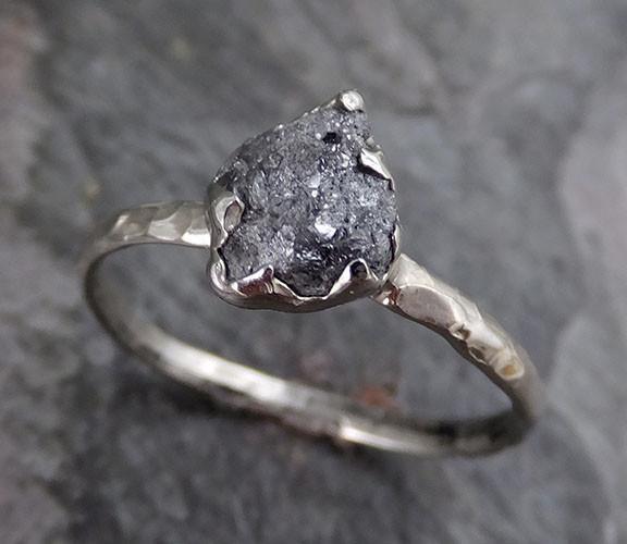 Rough Raw Gray Black Diamond Engagement Ring Raw 14k White Gold Wedding Ring Wedding Solitaire Rough Diamond Ring - by Angeline