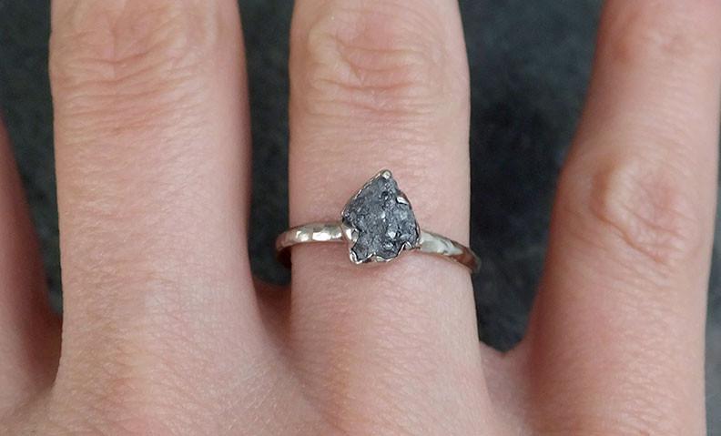 Rough Raw Gray Black Diamond Engagement Ring Raw 14k White Gold Wedding Ring Wedding Solitaire Rough Diamond Ring - by Angeline