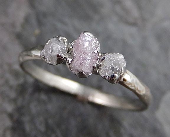 Dainty Raw Rough Pink Diamond Engagement Stacking ring Wedding anniversary White Gold 14k Rustic 0232 - by Angeline