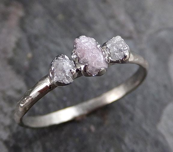 Dainty Raw Rough Pink Diamond Engagement Stacking ring Wedding anniversary White Gold 14k Rustic 0232 - by Angeline