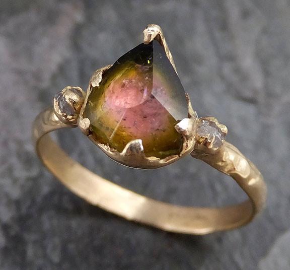 partially faceted watermelon tourmaline engagement ring rough