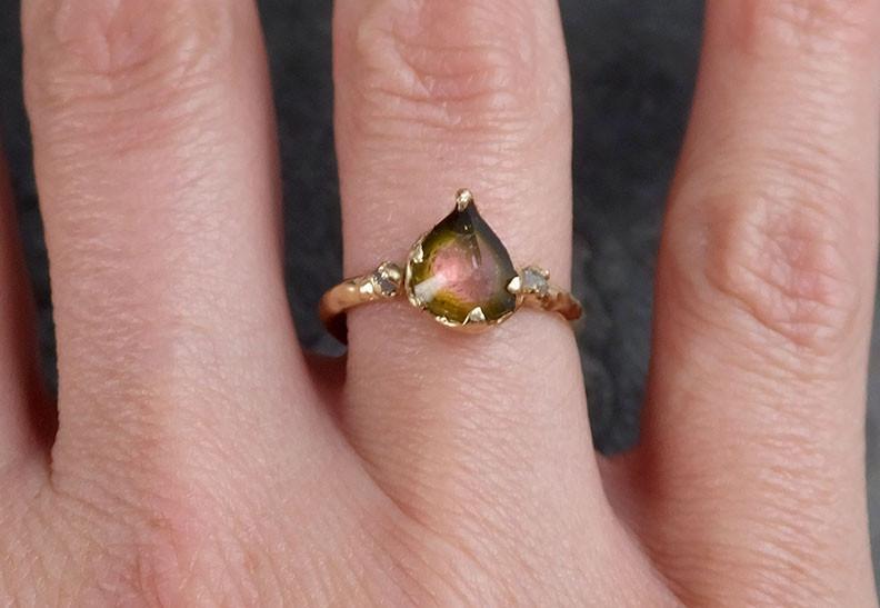 Partially faceted Watermelon Tourmaline Engagement Ring Rough Uncut Diamond tourmaline recycled 14k  Wedding Ring - by Angeline