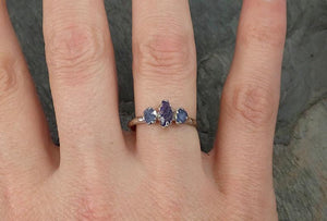 Raw Sapphire White Gold Engagement Ring Multi stone Wedding Ring One Of a Kind Blue Violet Purple Gemstone Lavender Three stone 0239 - by Angeline