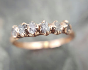 Raw Pink Diamonds Rose Gold Ring Wedding Band Custom One Of a Kind Gemstone Ring Rough Diamond Ring - by Angeline