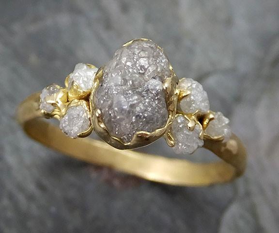 18k Raw Diamond Engagement Ring Rough Gold Wedding Ring diamond Wedding Ring Rough Multi stone Diamond Ring - by Angeline