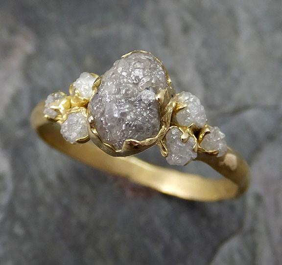 18k Raw Diamond Engagement Ring Rough Gold Wedding Ring diamond Wedding Ring Rough Multi stone Diamond Ring - by Angeline