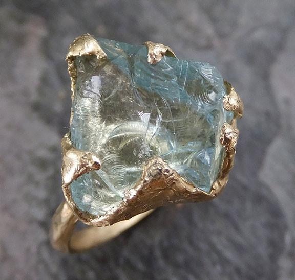 Raw Uncut Aquamarine Ring Solid 14K Gold Ring wedding engagement Rough Gemstone Ring Statement Ring Stacking Ring Cocktail - by Angeline