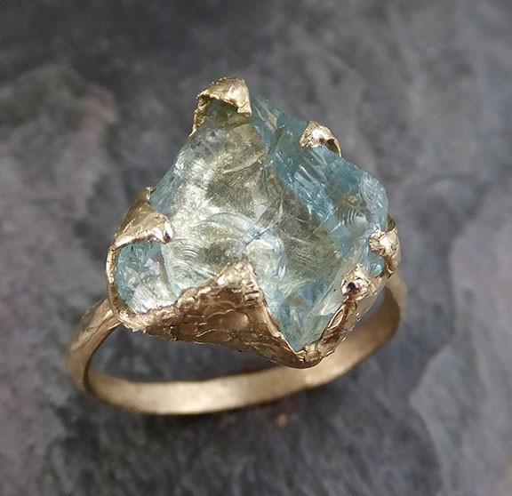 Raw Uncut Aquamarine Ring Solid 14K Gold Ring wedding engagement Rough Gemstone Ring Statement Ring Stacking Ring Cocktail - by Angeline
