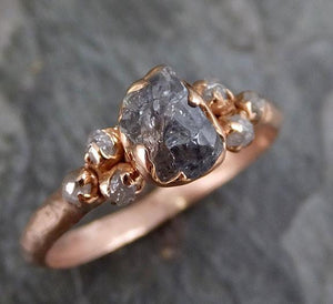 Raw Green Sapphire Diamond Rose Gold Engagement Ring Wedding Ring Custom One Of a Kind Gemstone Ring Three stone Ring - by Angeline